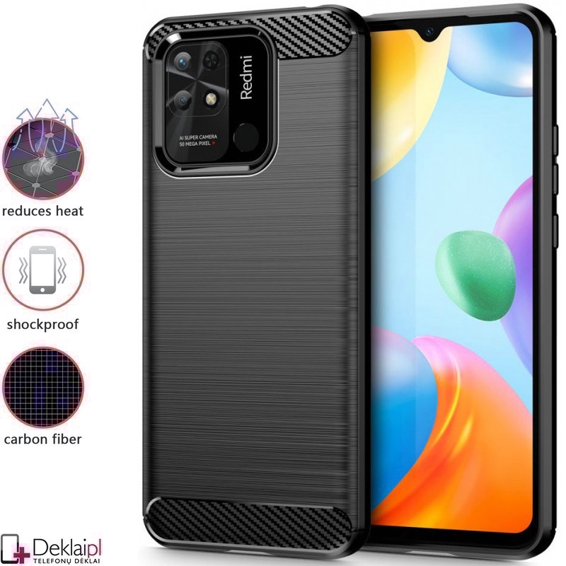 Carbon guminis dėklas - juodas (Xiaomi Redmi 10C) Carbon guminis dėklas - juodas (Xiaomi Redmi 10C)